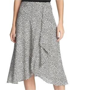 DKNY Polka Dot Ruffle Midi Skirt US 6 Black White Retro Coquette Twee Preppy